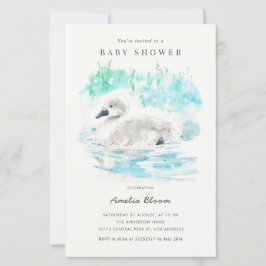 Lámina Watercolor Little Swan Baby Shower Invitation