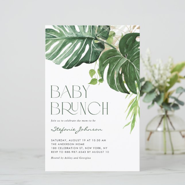Lámina Watercolor Monstera verano Bebé Invitación a Brunc (Anverso de pie)