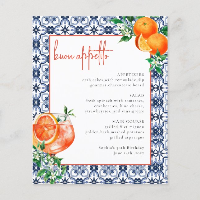 Lámina Watercolor Naranja italiano Aperol Spritz Event Me (Anverso)