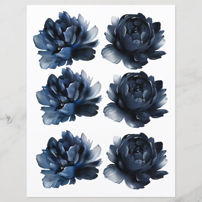 Lámina Watercolor Navy Rosas Azules 2 fragmentos (Anverso)
