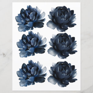 Lámina Watercolor Navy Rosas Azules 2 fragmentos