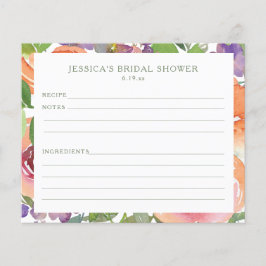 Lámina Watercolor Orange Floral Bridal Shower Recipe Card