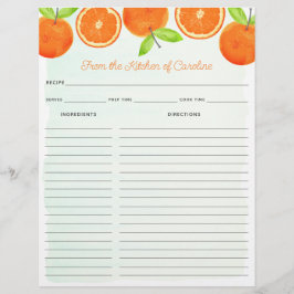 Lámina Watercolor Oranges Fruit Recipe Card Binder Insert
