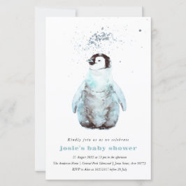 Lámina Watercolor Penguin Winter Baby Shower Invitation