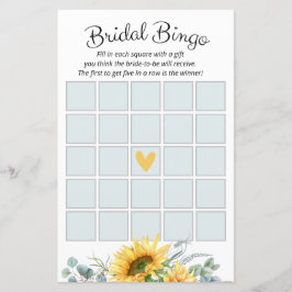 Lámina Watercolor Sunflower Bridal Shower Bingo