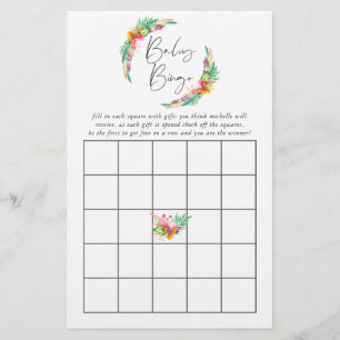 Lámina Watercolor Tropical Summer Beach Bingo Baby Shower