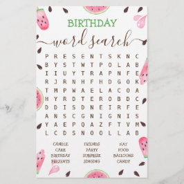 Lámina Watermelon One In A Melon Birthday Word search