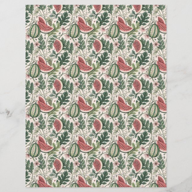 Lámina Watermelons vintage bontanic scrapbook papel rojo (Anverso)