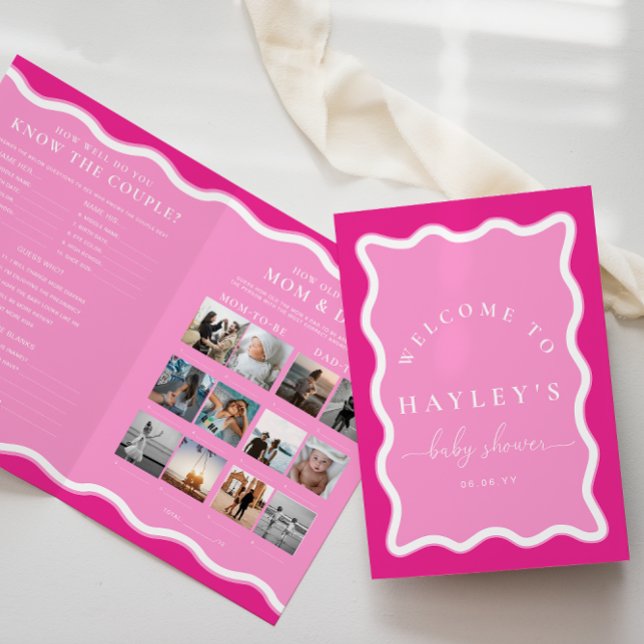 Lámina Wave Hot Pink Baby Shower Game Booklet (Baby Shower Game Booklet Wave Hot Pink )