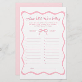 Lámina Wavy Pink Bow Baby Shower Adivina El Juego De La E