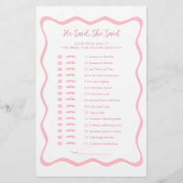 Lámina Wavy Pink Bridal Shower Game Dijo Que