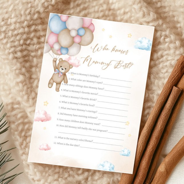 Lámina We Can Bearly Wait Gender Reveal Who knows Game (Bear Gender Reveal Game)