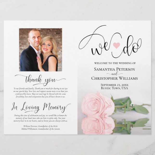 Lámina We Do! Blush Pink Rose Modern Wedding Program (Anverso)