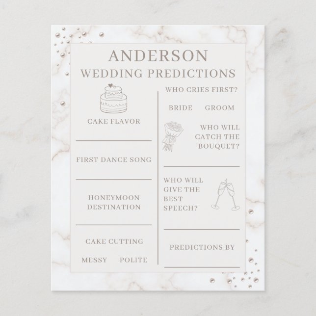 Lámina Wedding Predictions Bridal Shower Activity Game (Anverso)