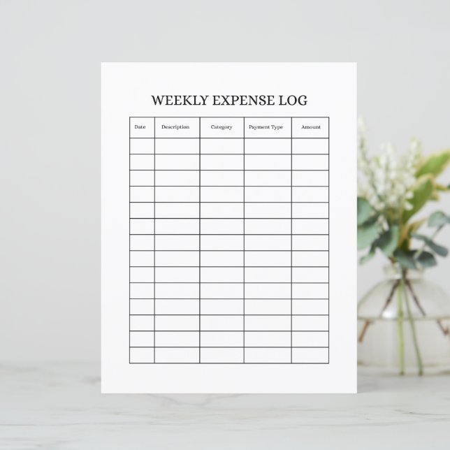 LÁMINA WEEKLY EXPENSE LOG (Anverso de pie)