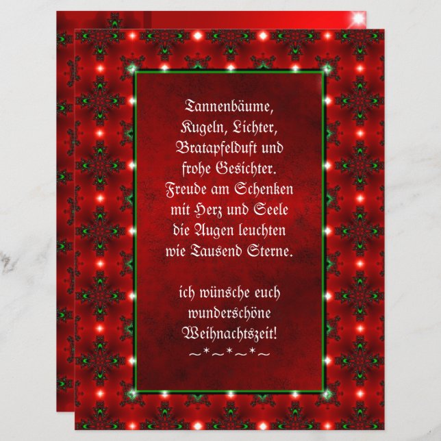 Lámina Weihnachtsgedicht Deutsch , añada tu texto (Anverso / Reverso)
