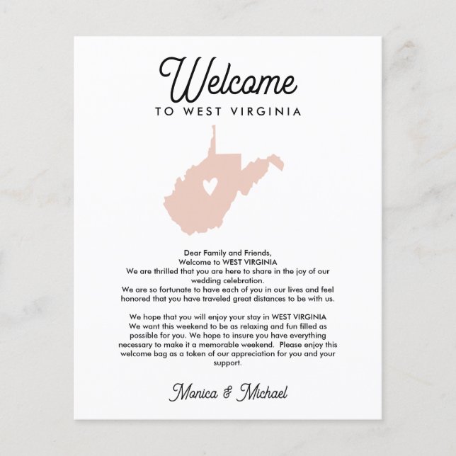 Lámina WEST VIRGINIA Carta de bienvenida Itinerario CUALQ (Anverso)