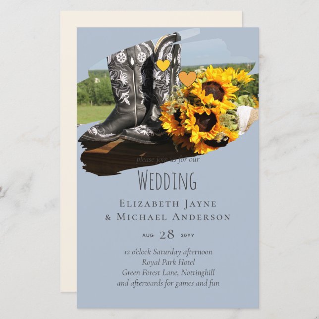 Lámina Western Boots Sunflowers Boda Rústica (Anverso / Reverso)