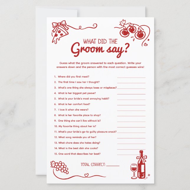 Lámina What Did The Groom Say Bridal Party Activity Card (Anverso)