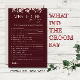Lámina What Did the Groom Say BridalShower Game, Burgundy