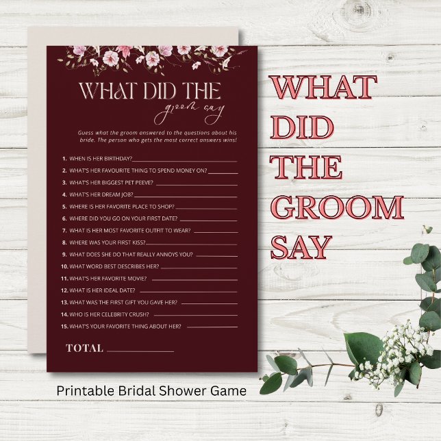Lámina What Did the Groom Say BridalShower Game, Burgundy (Subido por el creador)