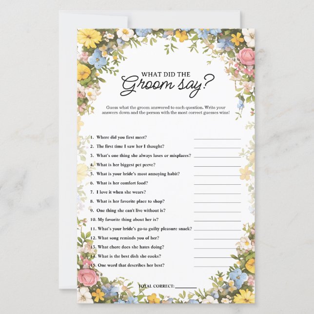 Lámina  What Did the Groom Say Tea Party Bridal Game (Anverso)