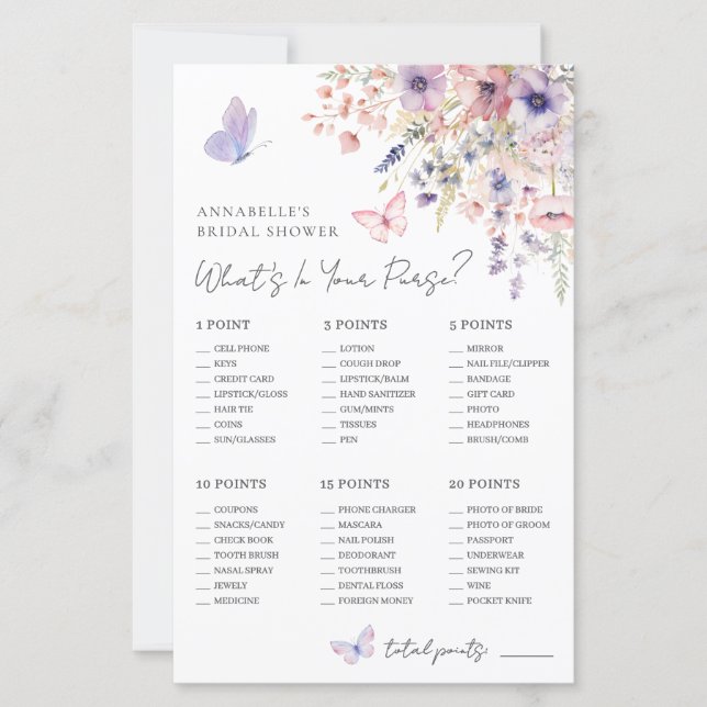 Lámina What's In Your Purse Bridal Shower Game (Anverso)