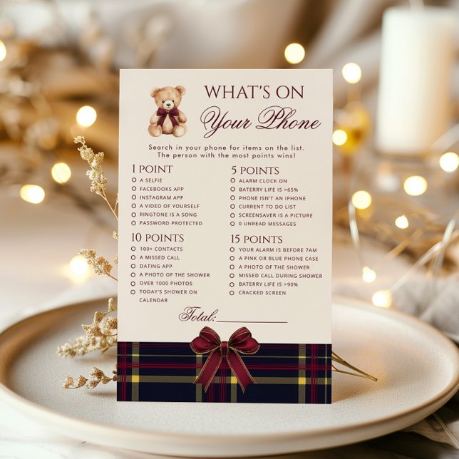 Lámina Whats On your Phone Teddy Bear baby shower game (Subido por el creador)