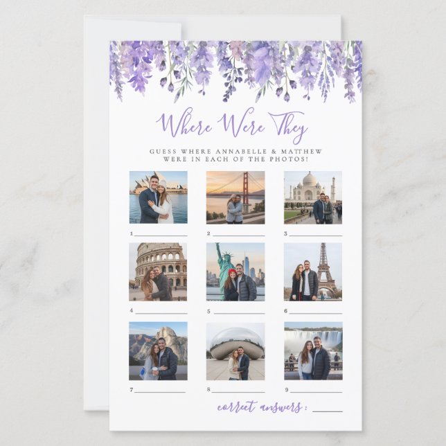 Lámina Where Were They Floral Bridal Shower Game (Anverso)