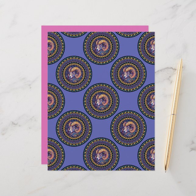 Lámina Whimsical Aries Zodiac Rótulo Polka Dot Mandala (Anverso/Reverso In Situ)