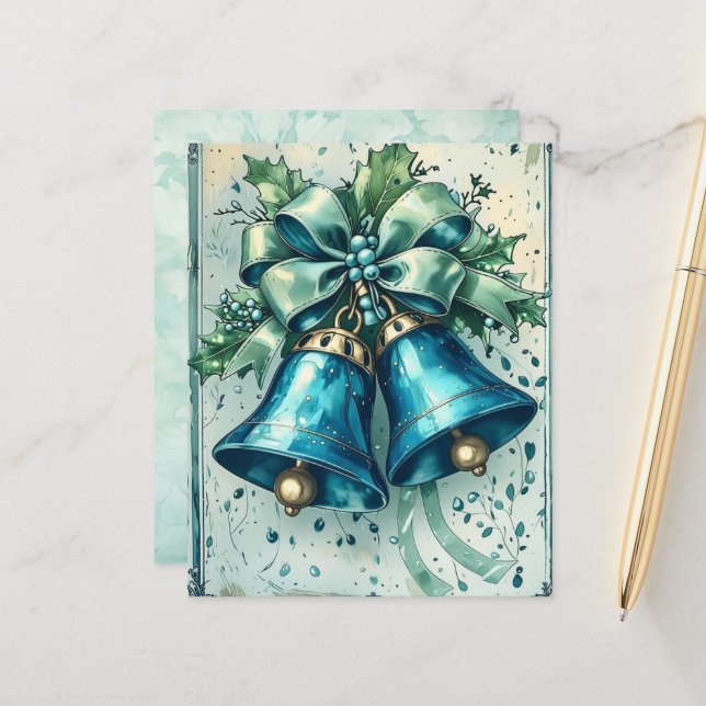 Lámina Whimsical Blue Christmas Bells Scrapbook Paper (Anverso/Reverso In Situ)