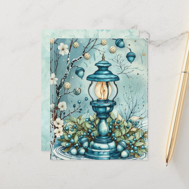 Lámina Whimsical Blue Christmas Lamp Scrapbook Paper (Anverso/Reverso In Situ)
