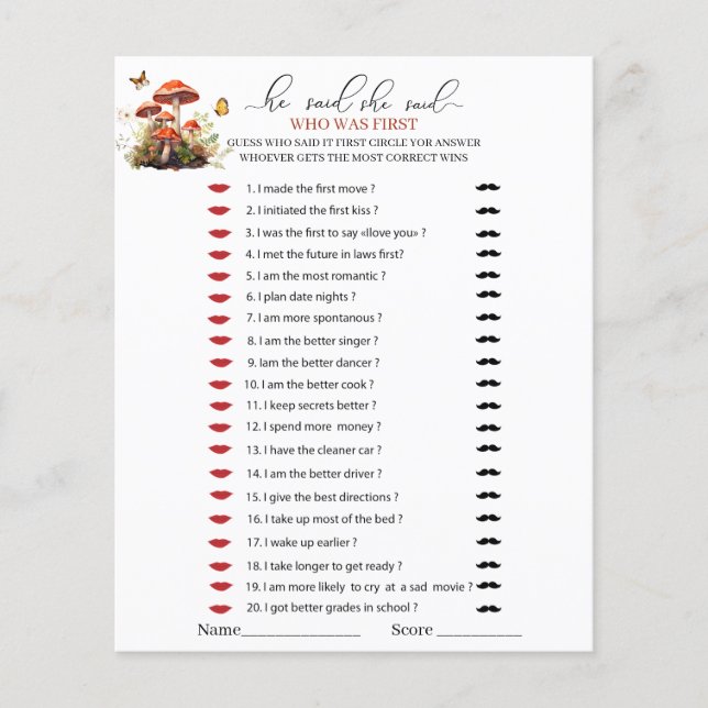 Lámina Whimsical Mushroom Watercolour Dijo que ella dijo (Anverso)