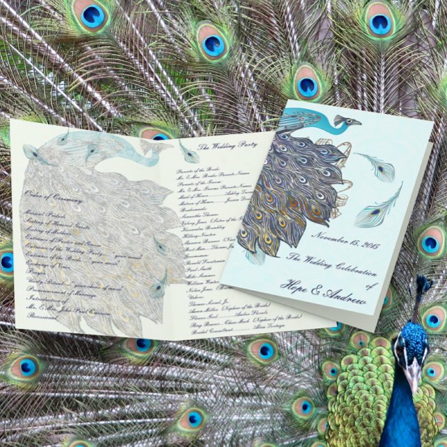 Lámina Whimsical Peacock Feathers Wedding Program (Subido por el creador)