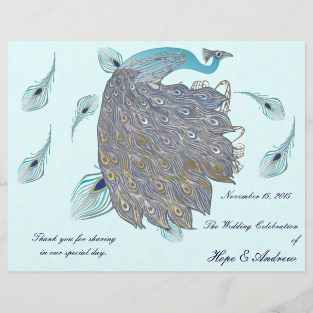 Lámina Whimsical Peacock Feathers Wedding Program (Anverso)
