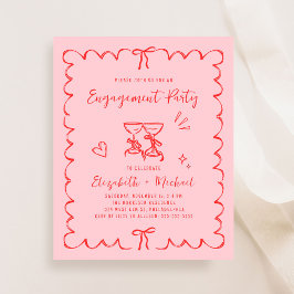 Lámina Whimsical Pink Red Engagement Party Invitation