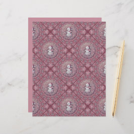 Lámina Whimsical Pink Snowman Mandala Geo Tile Scrapbook