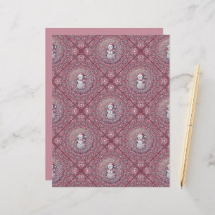 Lámina Whimsical Pink Snowman Mandala Geo Tile Scrapbook