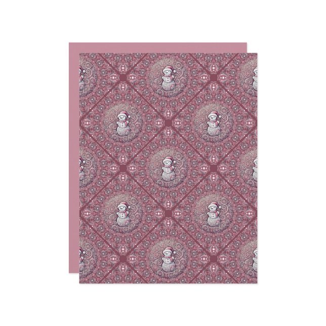 Lámina Whimsical Pink Snowman Mandala Geo Tile Scrapbook (Anverso/Reverso In Situ)