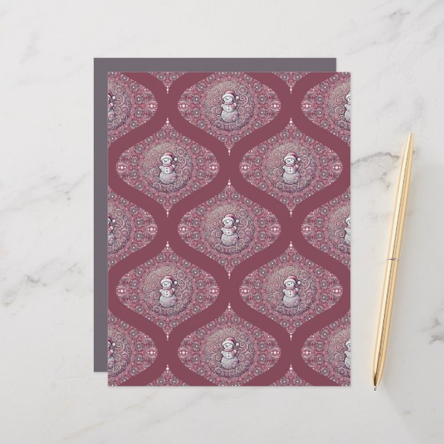 Lámina Whimsical Pink Snowman Mandala Ogee Scrapbook (Anverso/Reverso In Situ)