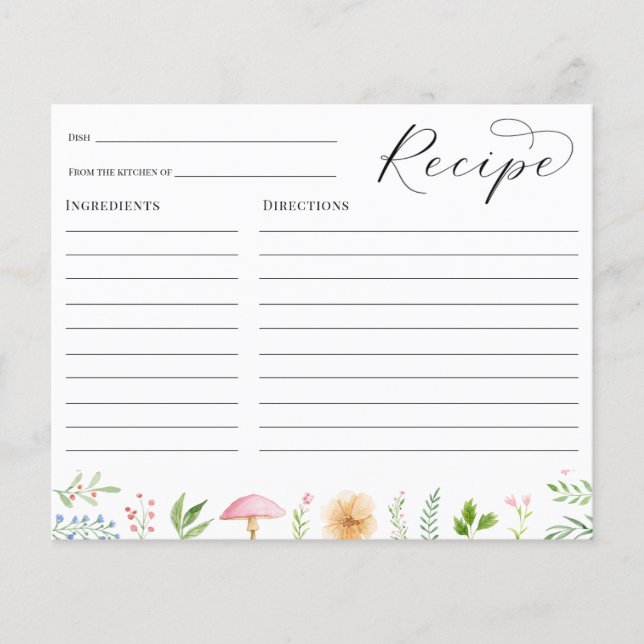 Lámina Whimsical Tea Fiesta Bridal Shower Recipe carta (Anverso)