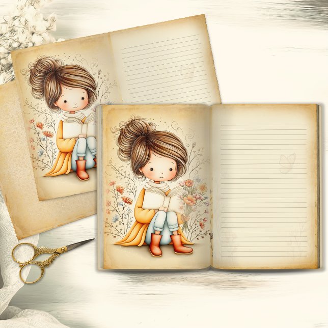 Lámina Whimsical Watercolor Girl Junk Journal Page (Subido por el creador)