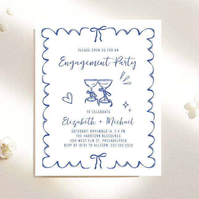 Lámina Whimsical Wavy Frame Engagement Party Invitation (Whimsical Wavy Frame Engagement Party Invitation)