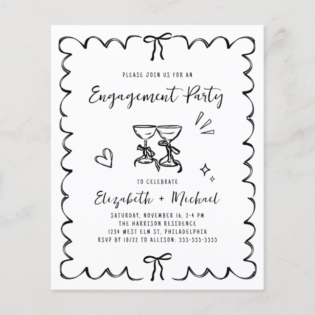 Lámina Whimsical Wavy Frame Engagement Party Invitation (Anverso)