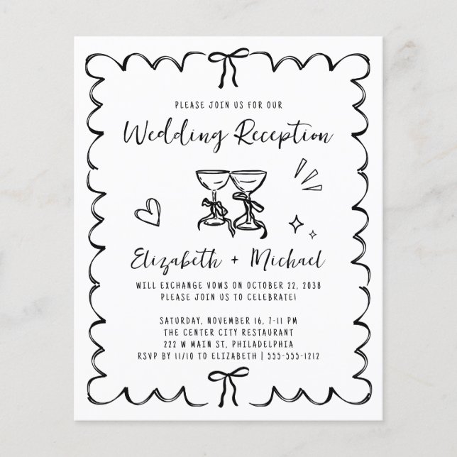 Lámina Whimsical Wavy Frame Wedding Reception Invitation (Anverso)