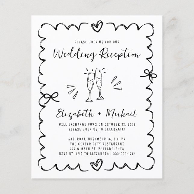 Lámina Whimsical Wavy Frame Wedding Reception Invitation (Anverso)