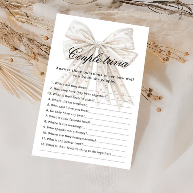 Lámina White Bow Pearl Couple Trivia Bridal Shower Game (Subido por el creador)