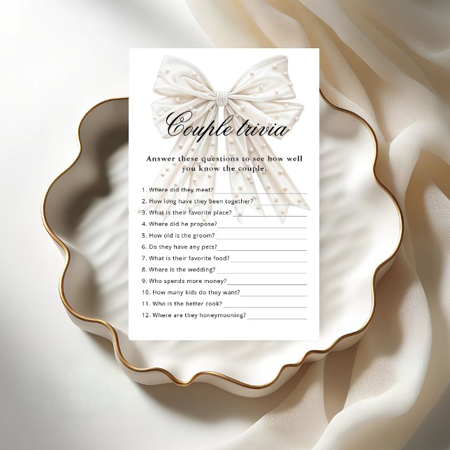Lámina White Bow Pearl Couple Trivia Bridal Shower Game (Subido por el creador)