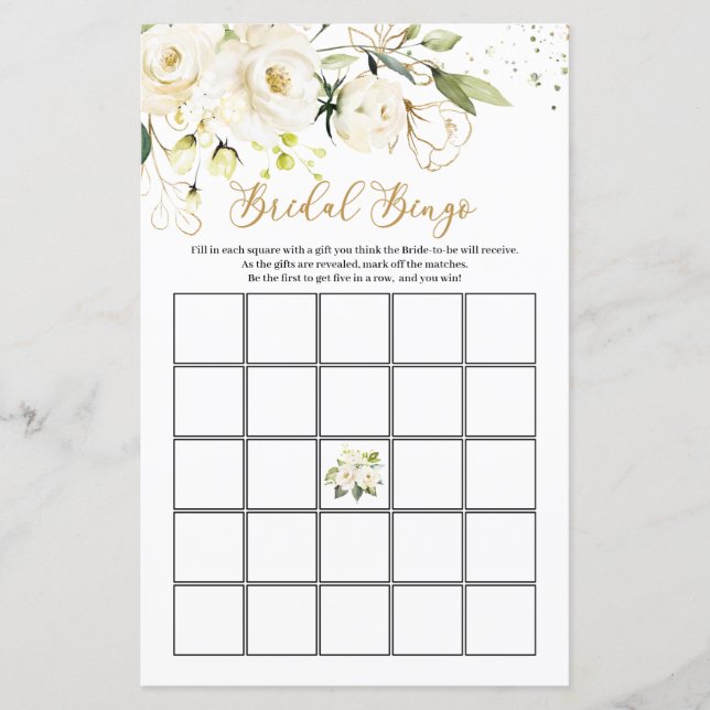 Lámina White Roses Foliage Bridal Bingo Game (Anverso)