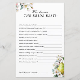Lámina Who Knows Bride Perfect Pear Bridal Shower Game